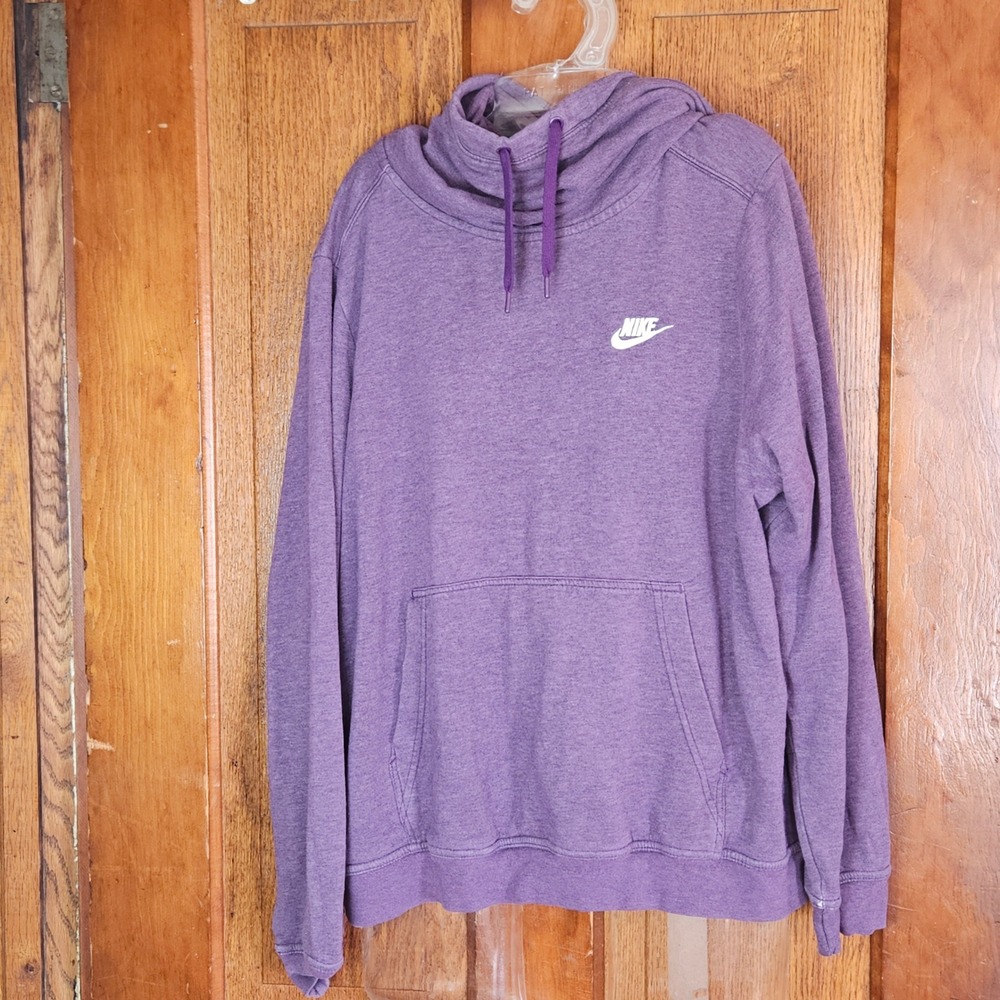 Nike Hoodie Womens XL Purple Funnel Neck Pullover Heathered Fleece Swoosh Logo